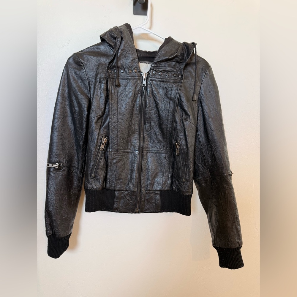 Q40 Hooded Black Leather Jacket